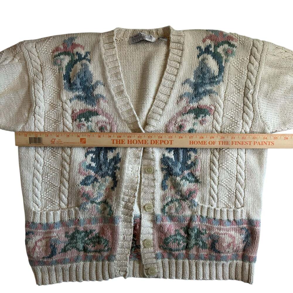 Karen Scott II Hand Knits Vintage Floral Cable Knit Button-Front Cardigan - Picture 9 of 11